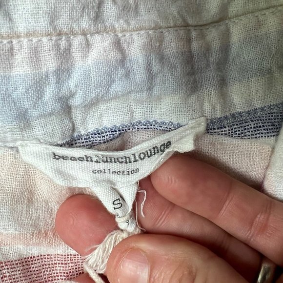 Beach Lunch Lounge Striped Tie Front Linen Button Down Blouse Sz Small - Picture 9 of 9